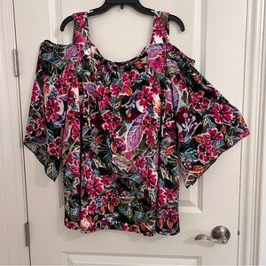 Catherines floral cold shoulder shirt, Plus Size , 3X, 26-28W